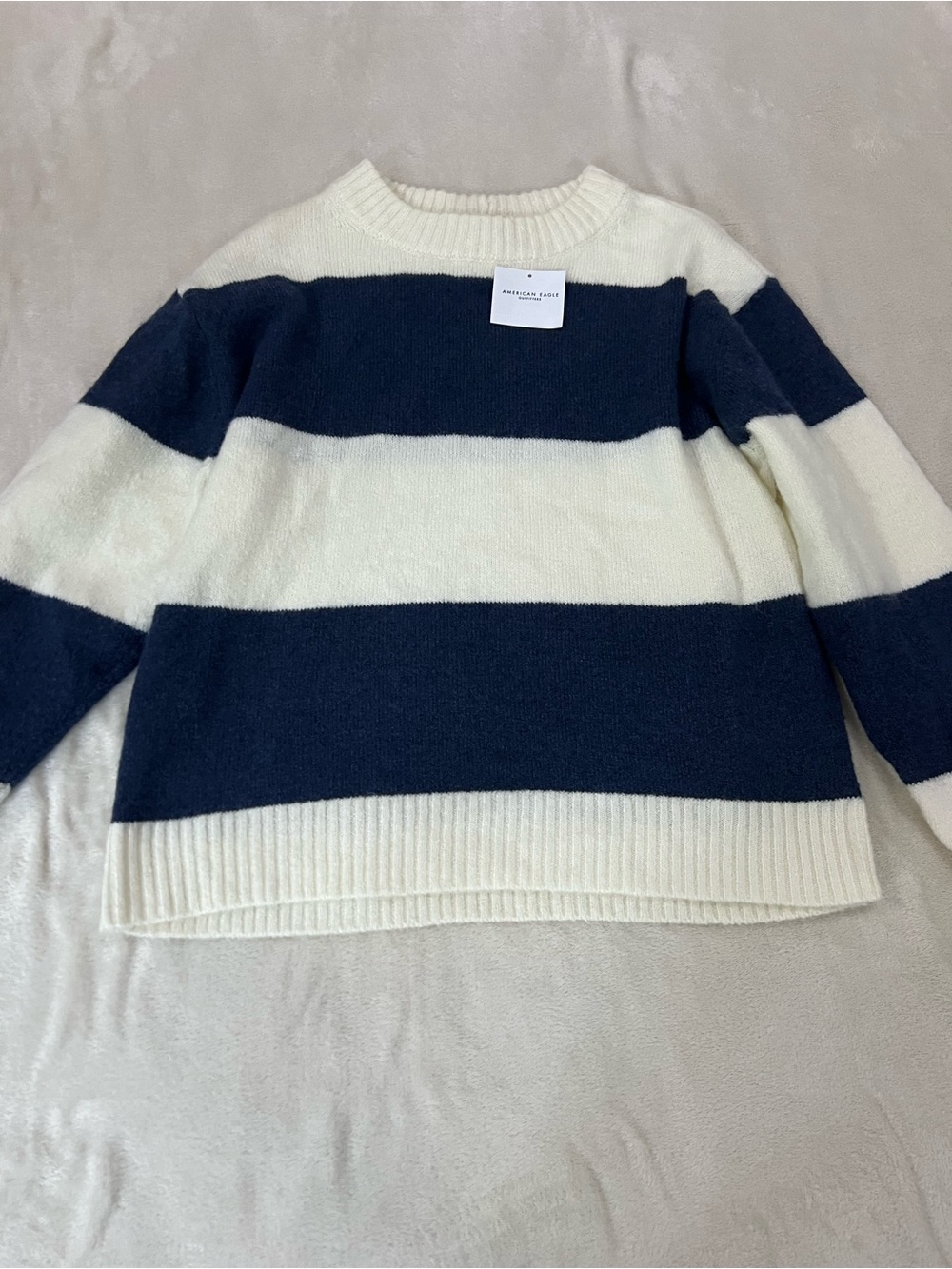 American Eagle Outfitters Navy and Cream Striped Sweater